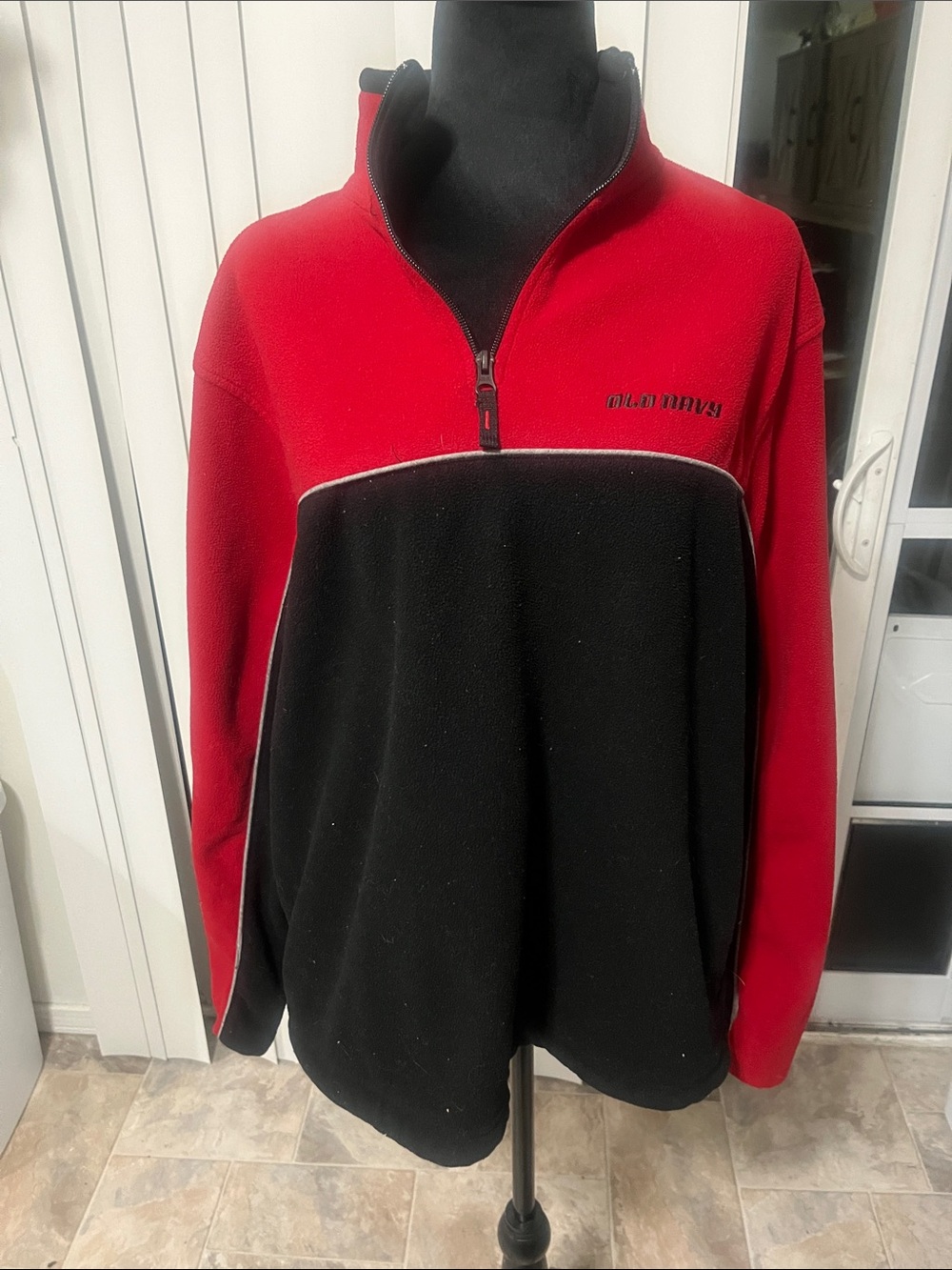 Old Navy Red and Black Zip-Up Fleece Pullover